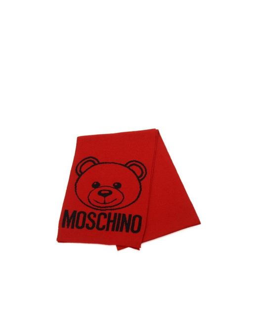 Moschino Red Teddy Bear Intarsia-Logo Scarf