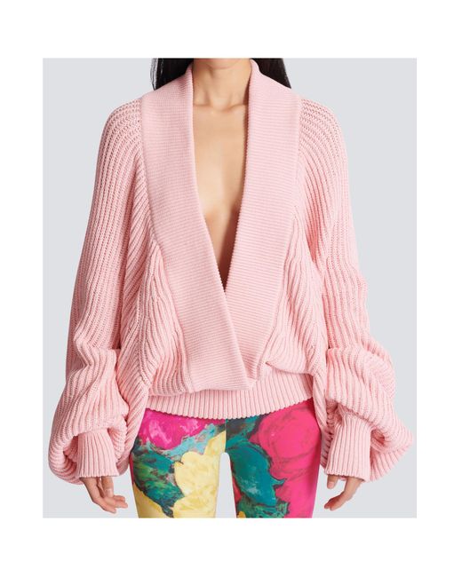 Balmain Pink Oversized Ribbed Knitted Sweater