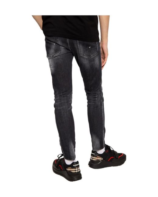 DSquared² Gray Distressed Faded Skinny-Fit Jeans for men