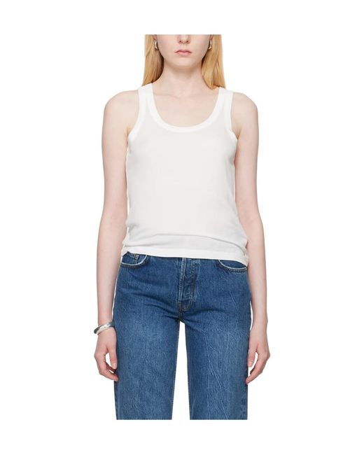 Anine Bing White Crewneck Sleeveless Ribbed Tank Top