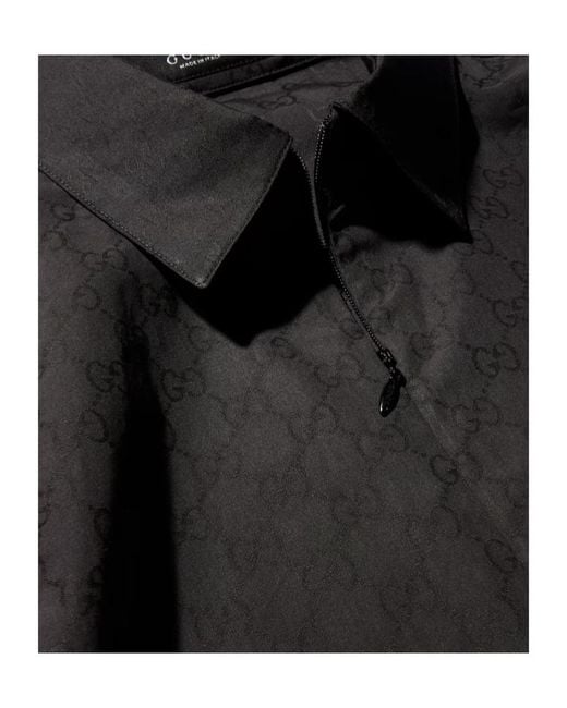 Gucci Black Gg Cotton Poplin Zip Shirt for men