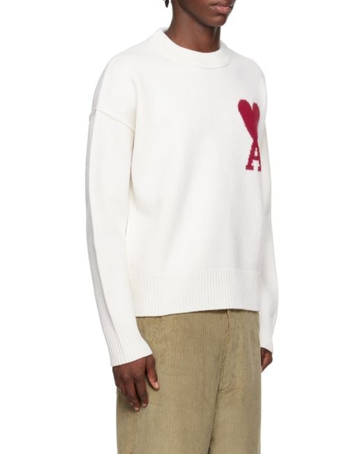 AMI White Ami De Coeur Crewneck Long-Sleeved Jumper for men