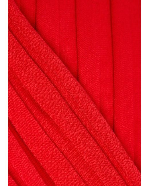 Staud Red Solid Ribbed-Knit Tank
