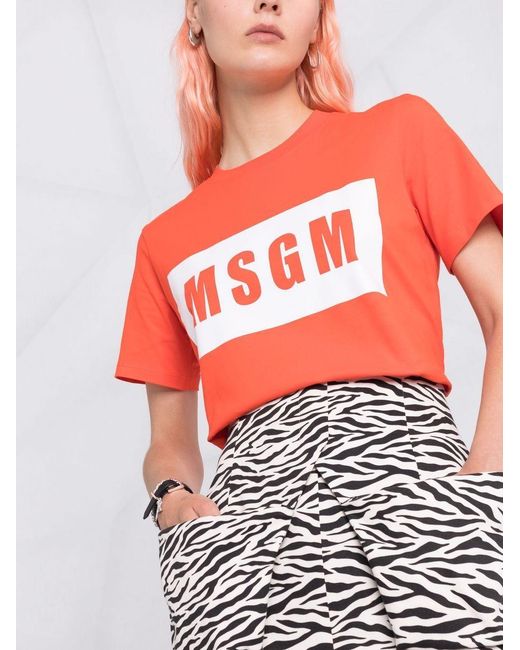 MSGM Pink Logo-Print Cropped T-Shirt