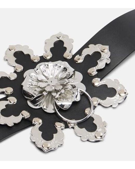 Blumarine White Floral Pattern Leather Belt