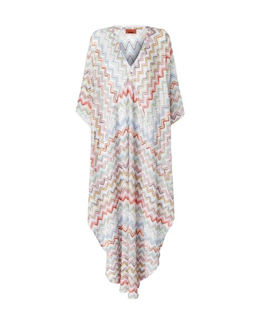 Missoni White Zigzag-Woven V-Neck Maxi Dress