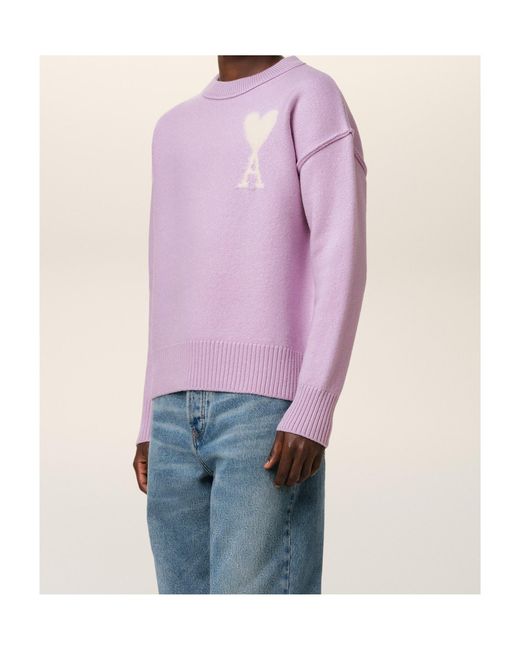 AMI Purple Ami De Coeur Crewneck Knitted Jumper for men