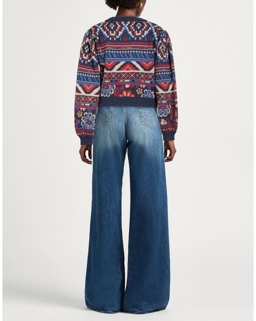 Farm Rio Blue Intarsia-Knit Jumper