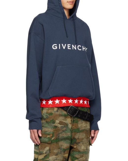 Givenchy Blue Logo Printed Drawstring Hoodie for men