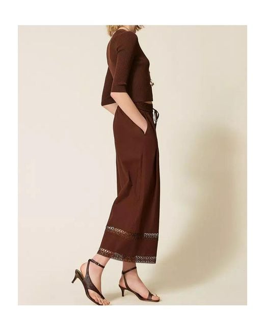 Twinset Brown Lace Trim Trousers