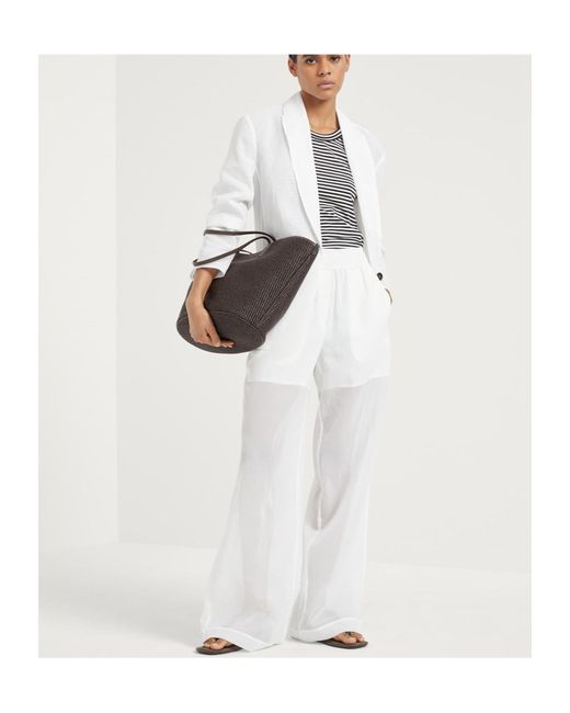 Brunello Cucinelli White High-Waist Wide Leg Trousers