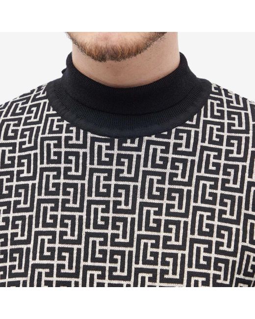 Balmain Black Monogram-Intarsia Knitted Roll-Neck Jumper for men
