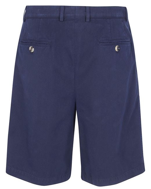 Brunello Cucinelli Blue Pleated Cotton Shorts for men