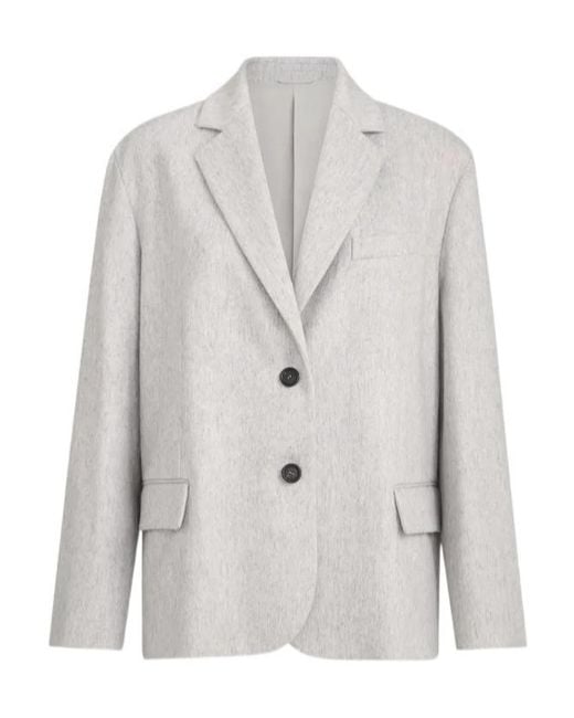 Brunello Cucinelli Gray Wool Flannel Blazer With Monili