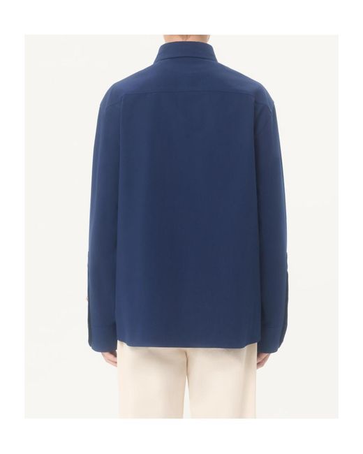 Valentino Blue Logo Plaque Button-Up Shirt Jacket for men