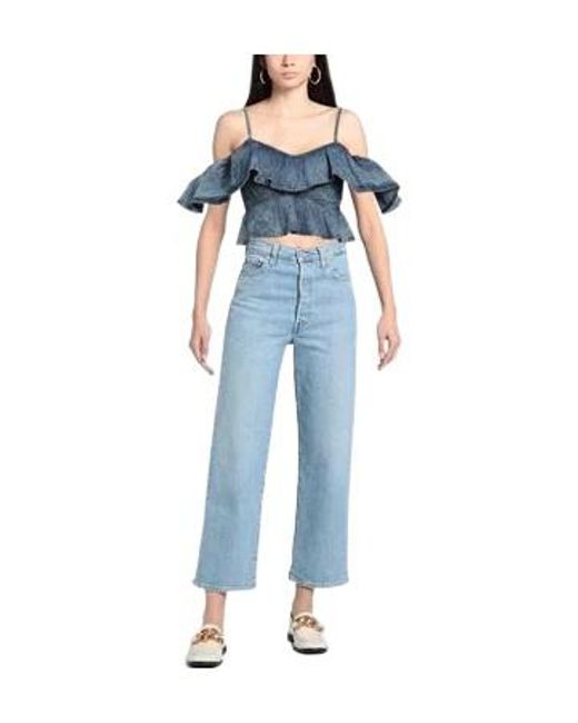 Isabel Marant Blue Thin-Strap Off-Shoulder Cropped Denim Top