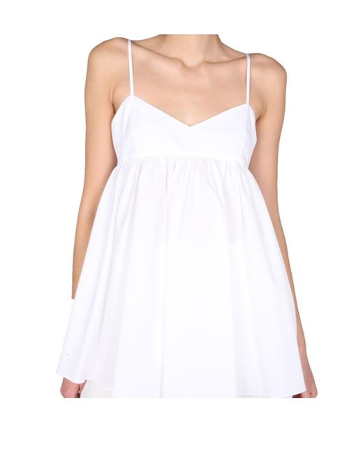 Aspesi White Ruffle Detailed V-Neck Top