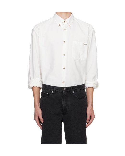 A.P.C. White Buttoned Long-Sleeved Shirt for men