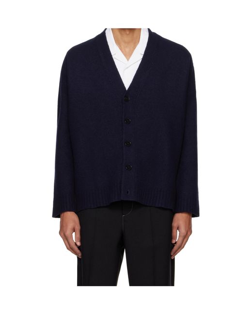 Jil Sander Blue V-Neck Button-Down Cardigan for men