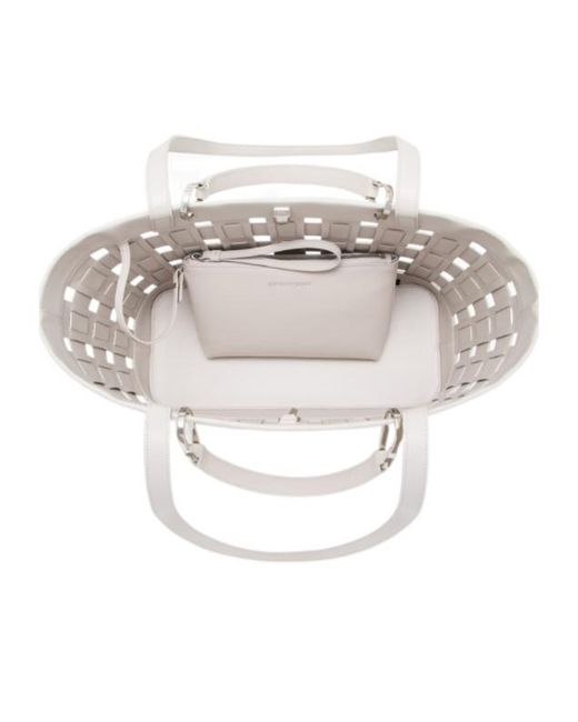 Emporio Armani White Tote Bag With Woven Design Double Handles And Pouch