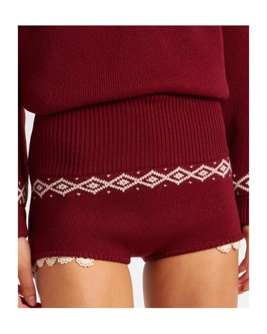 Magda Butrym Red Crochet Wool Shorts