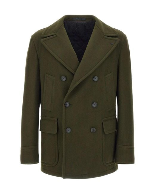 Tagliatore Green Double-Breasted Peacoat for men