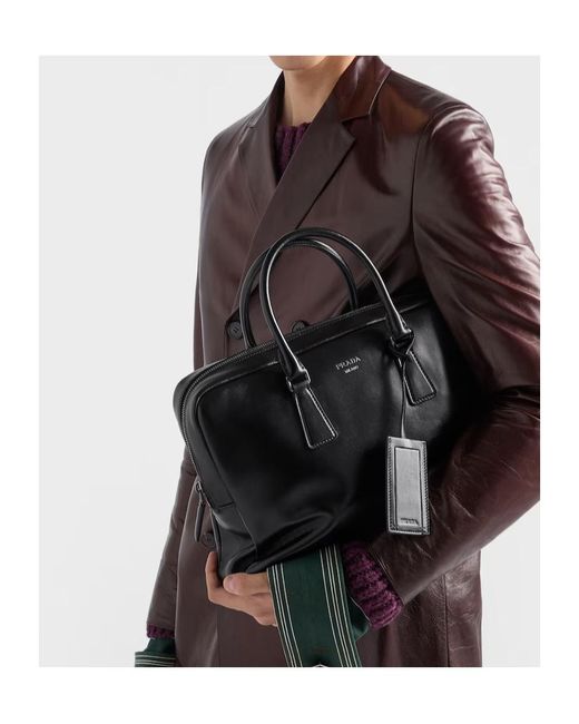 Prada Black Leather Work Bag for men