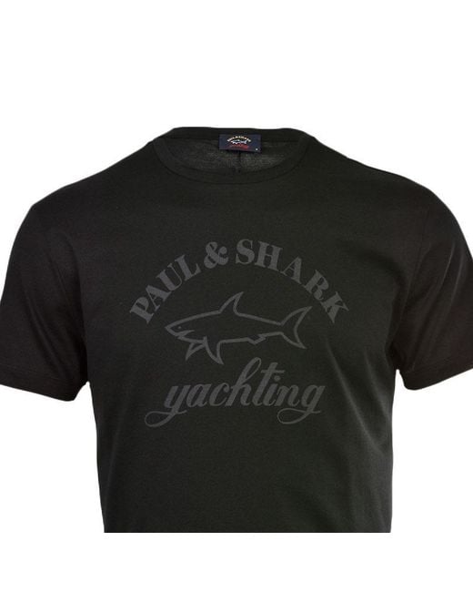 Paul & Shark Black Round-Necked Logo T-Shirt for men