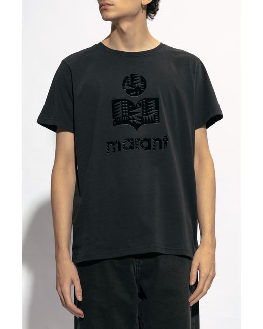 Isabel Marant Black Zafferh Logo Printed T-Shirt for men