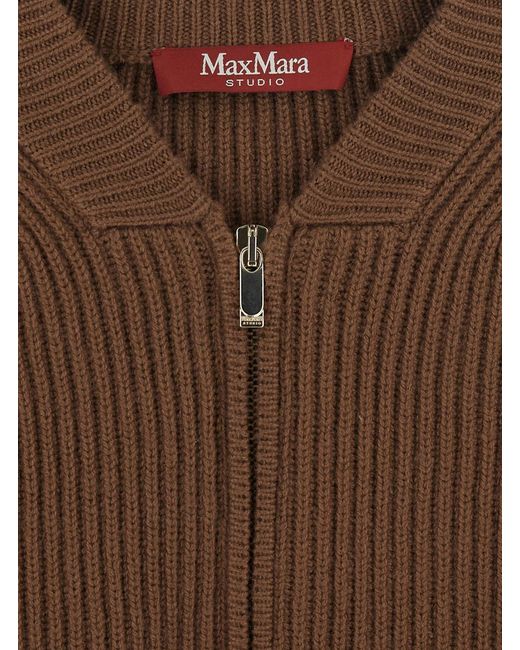 Max Mara Brown Mstcarnet Sweater With V-Neck And Long Sleeves