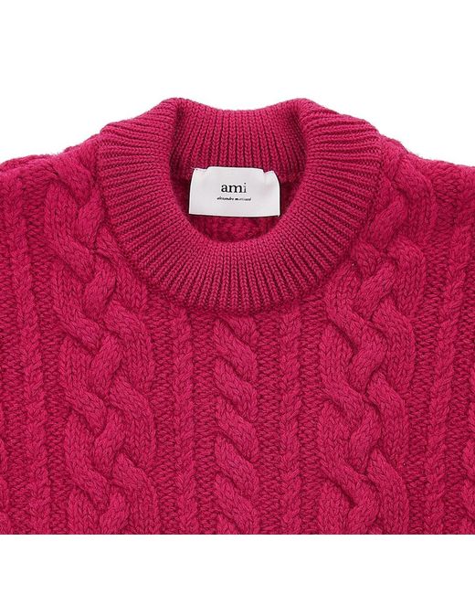 AMI Red Cable-Knit Virgin Wool Jumper