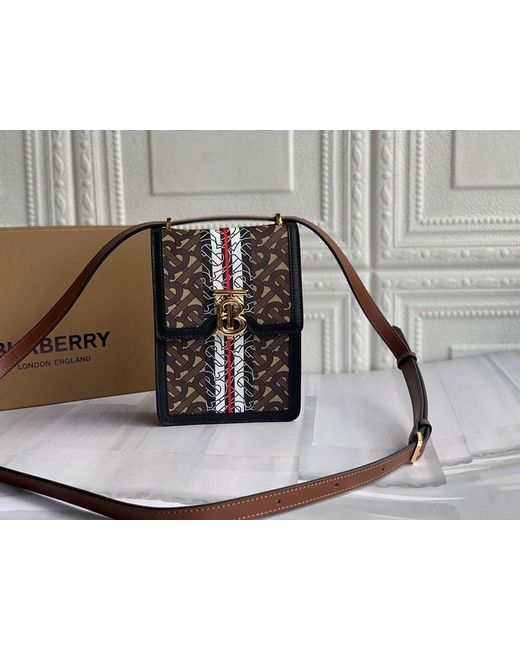 Burberry Black Robin Monogram Stripe Crossbody Bag