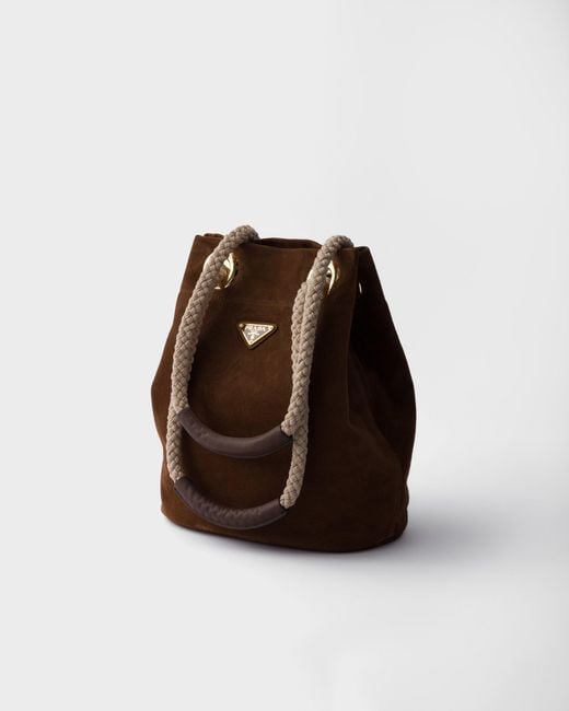 Prada Brown Mariner Small Suede Bucket Bag