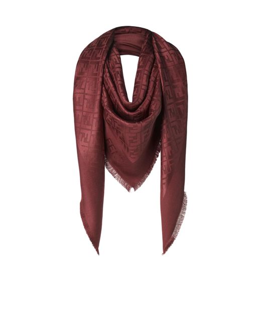 Fendi Red Ff Jacquard Frayed-Edge Scarf