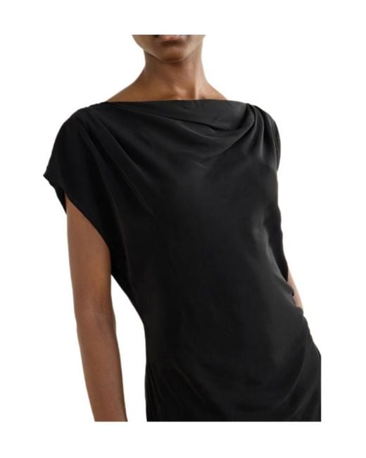 Veronica Beard Black Asymmetric Crinkled Crepe Shirt