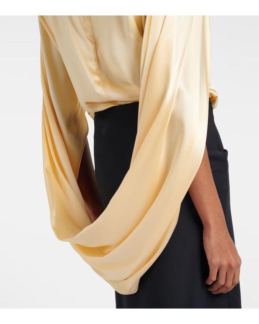 Mugler Natural Draped Silk-Blend Satin Top