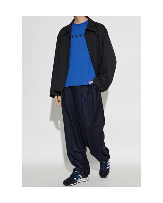 Lanvin Blue Logo Embroidered Crewneck T-Shirt for men
