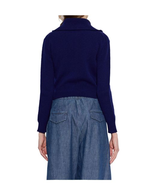 Jil Sander Blue Zip-Up Wide-Collar Cardigan