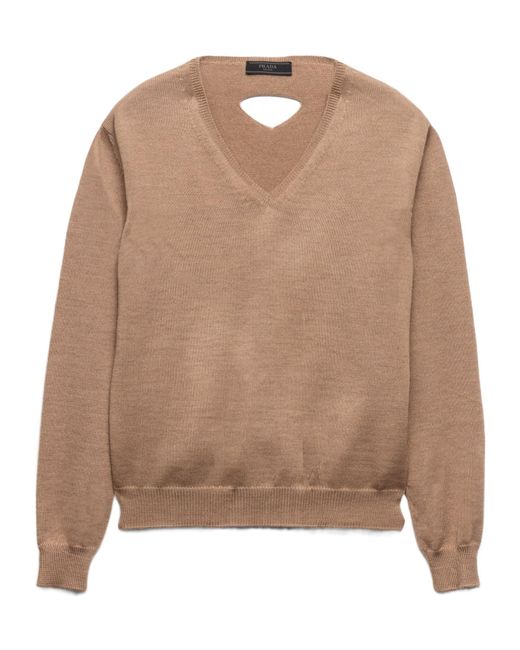 Prada Brown V-Neck Wool Sweater for men