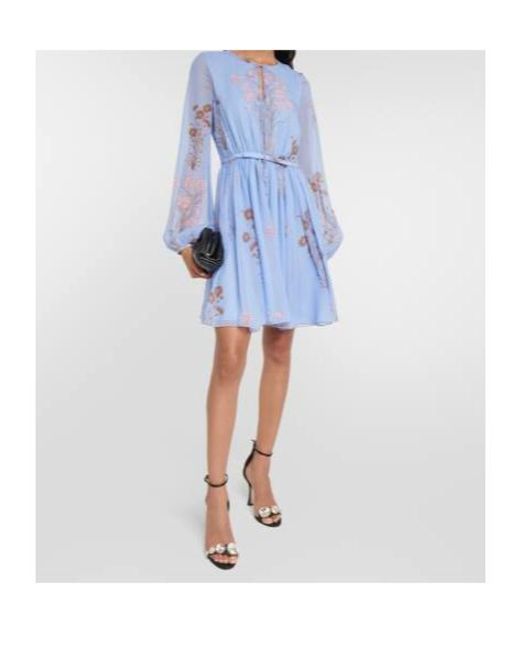 Giambattista Valli Blue Floral Silk Gerogette Minidress