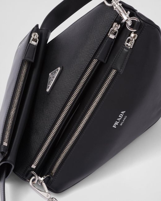 Prada Black Saffiano Leather And Leather Shoulder Bag for men