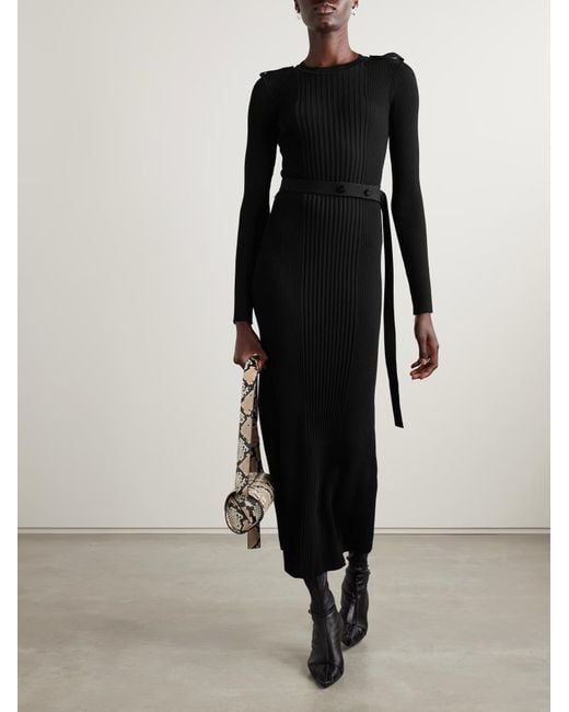 Proenza Schouler Black Lauryn Belted Ribbed-Knit Dress
