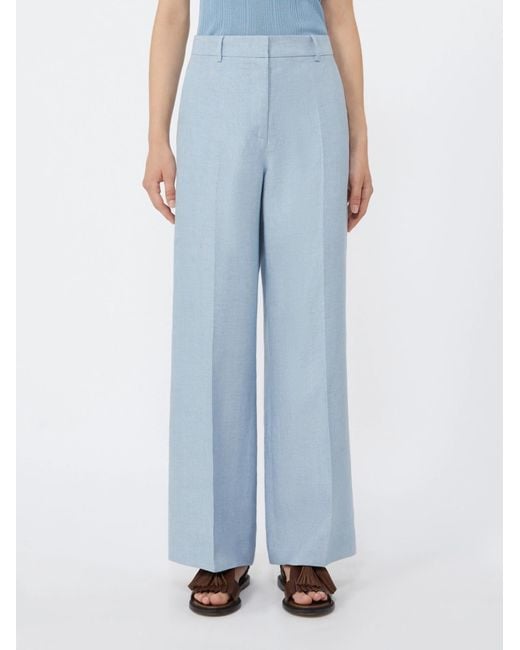 Weekend by Maxmara Blue Pressed-Crease Linen Trousers