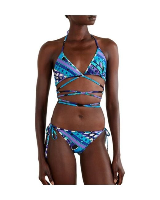 Emilio Pucci Blue Printed Triangle Bikini Top