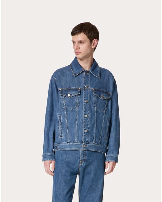 Valentino Blue Buttoned Twill Denim Jacket for men