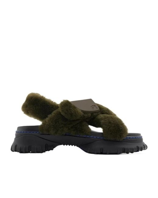 Burberry Green Shearling Pebble Sandals