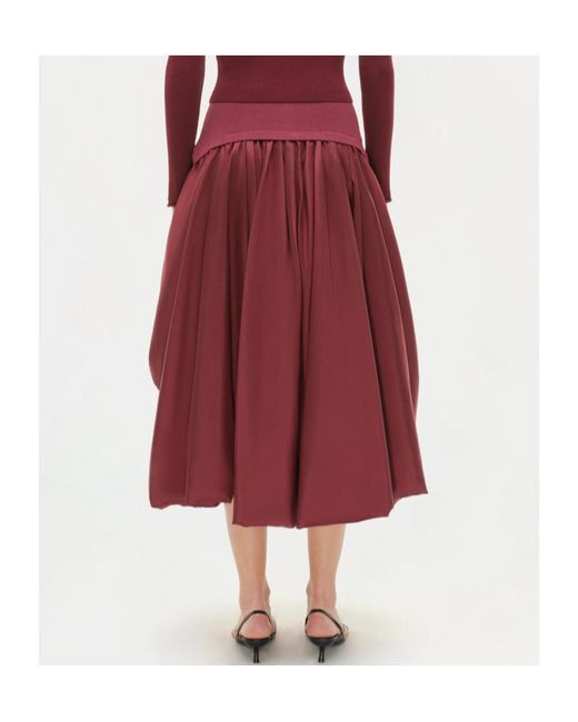 Jonathan Simkhai Red Corinn Bubble Taffeta Midi Skirt