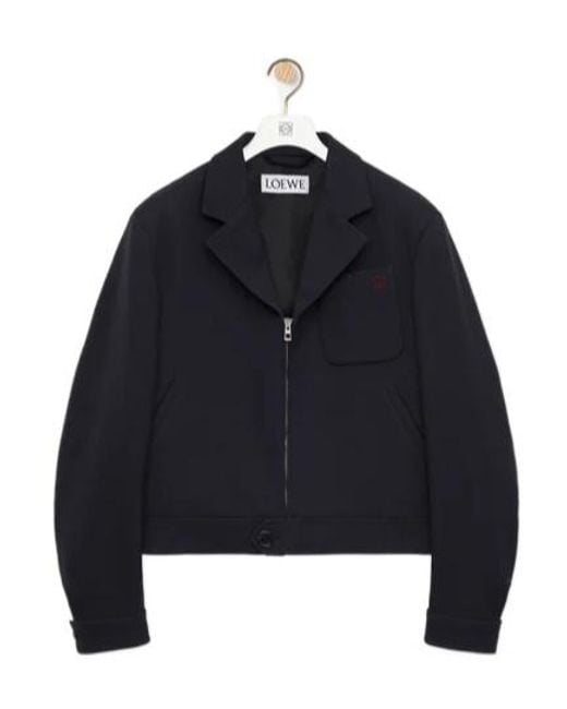 Loewe Blue Wool Collared Zip-Up Jacket for men