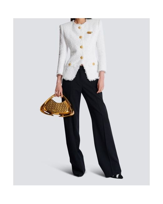 Balmain White Tweed Single-Breasted Jacket