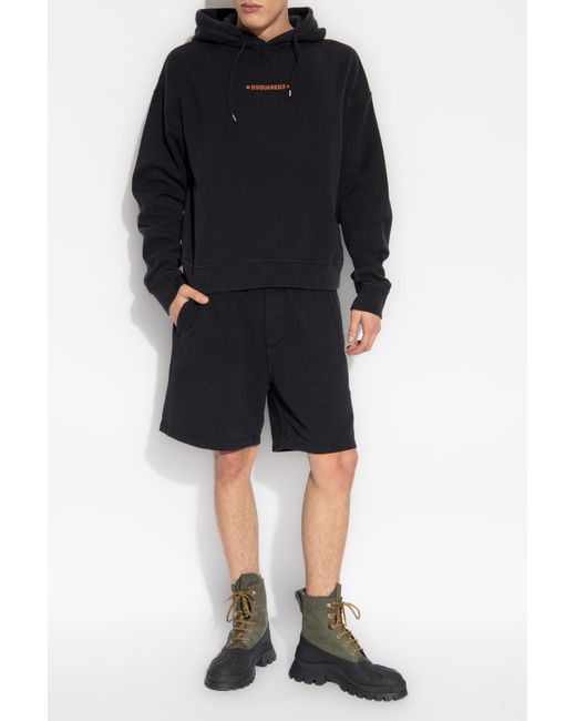 DSquared² Blue Logo Printed Drawstring Hoodie for men